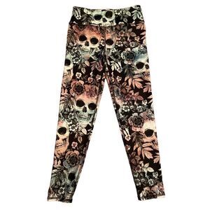 ‎Evolution And Creation Cropped Skull and Floral Leggings